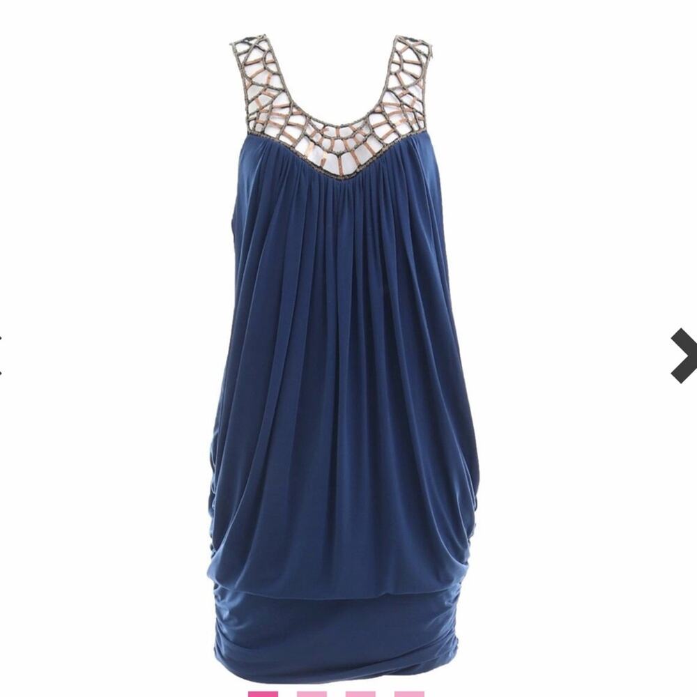 NWT BGBG maxazria navy / gold embellishments size S